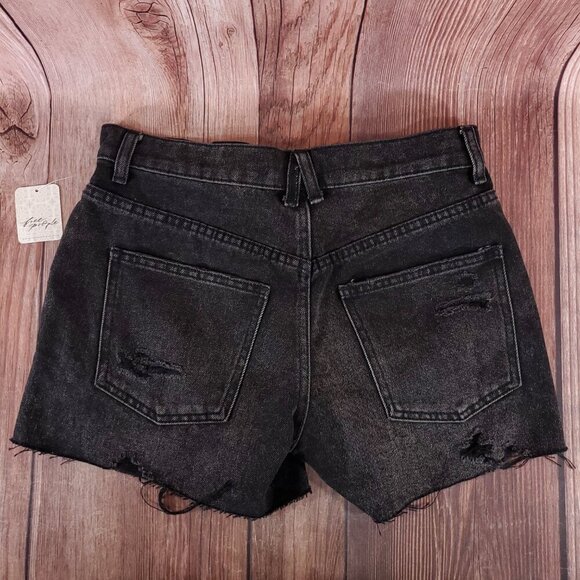 NWT Free People Womens Size 25 Asymmetrical Waist Black Denim Distressed Shorts - Picture 2 of 16